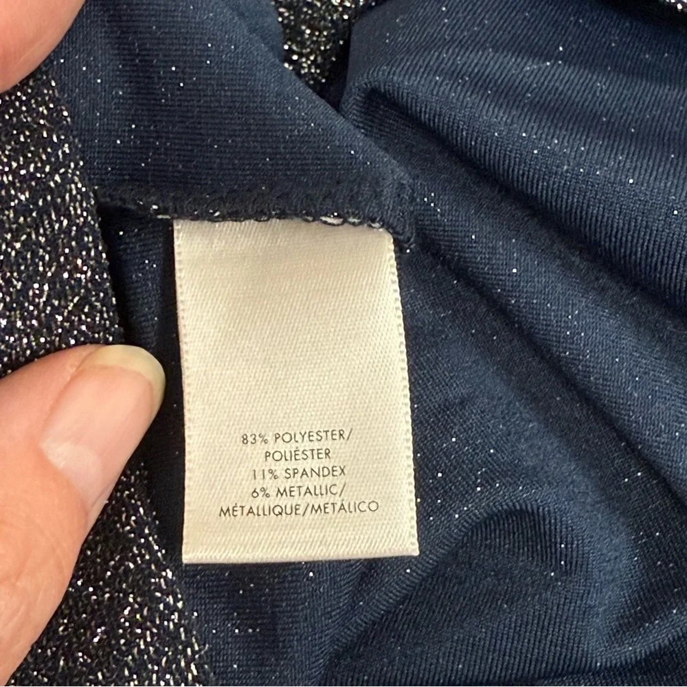 Ann Taylor Shimmer Metallic Short Sleeve Top in Navy Blue – Size M - Picture 7 of 9